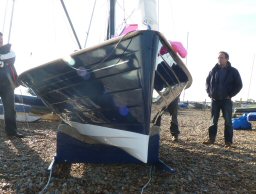  Simon Cory standing beside his "Mini Cool Blue" - a Hazardous Zero-9 Lite design. Deal, Kent, 2012